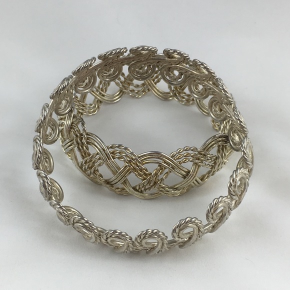 Pair of Woven Braided Twisted Metal Bangles - Picture 4 of 8